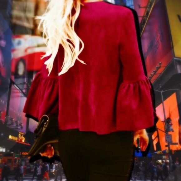 NWT Altar’d State Cranberry Faux Suede 3/4 Sleeve Top.  Size small - Picture 3 of 4